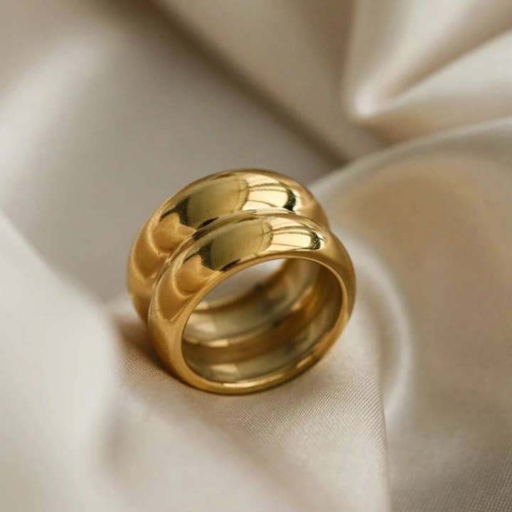 Guld Bred kant dubbelskiktad enkel ring DPJR36 för wholesale på Faire