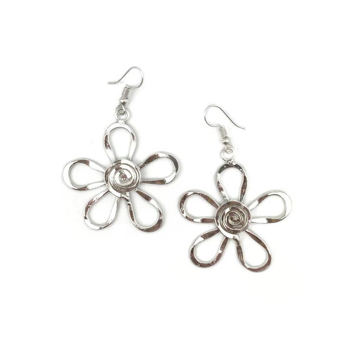 Anju Jewelry - Wholesale Dangle Earrings - Silver Plated Earrings - Spiral Center Flower