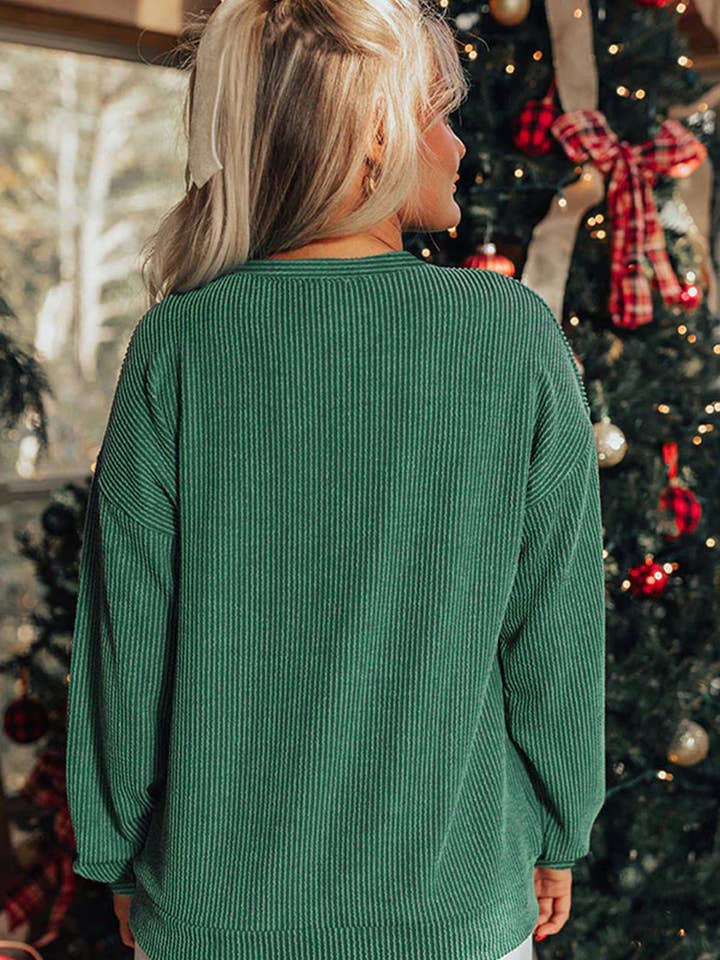 Suhkasana - Wholesale Graphic Sweatshirt - Women's - Corduroy MERRY Letter Christmas Pullover Sweatshirt1