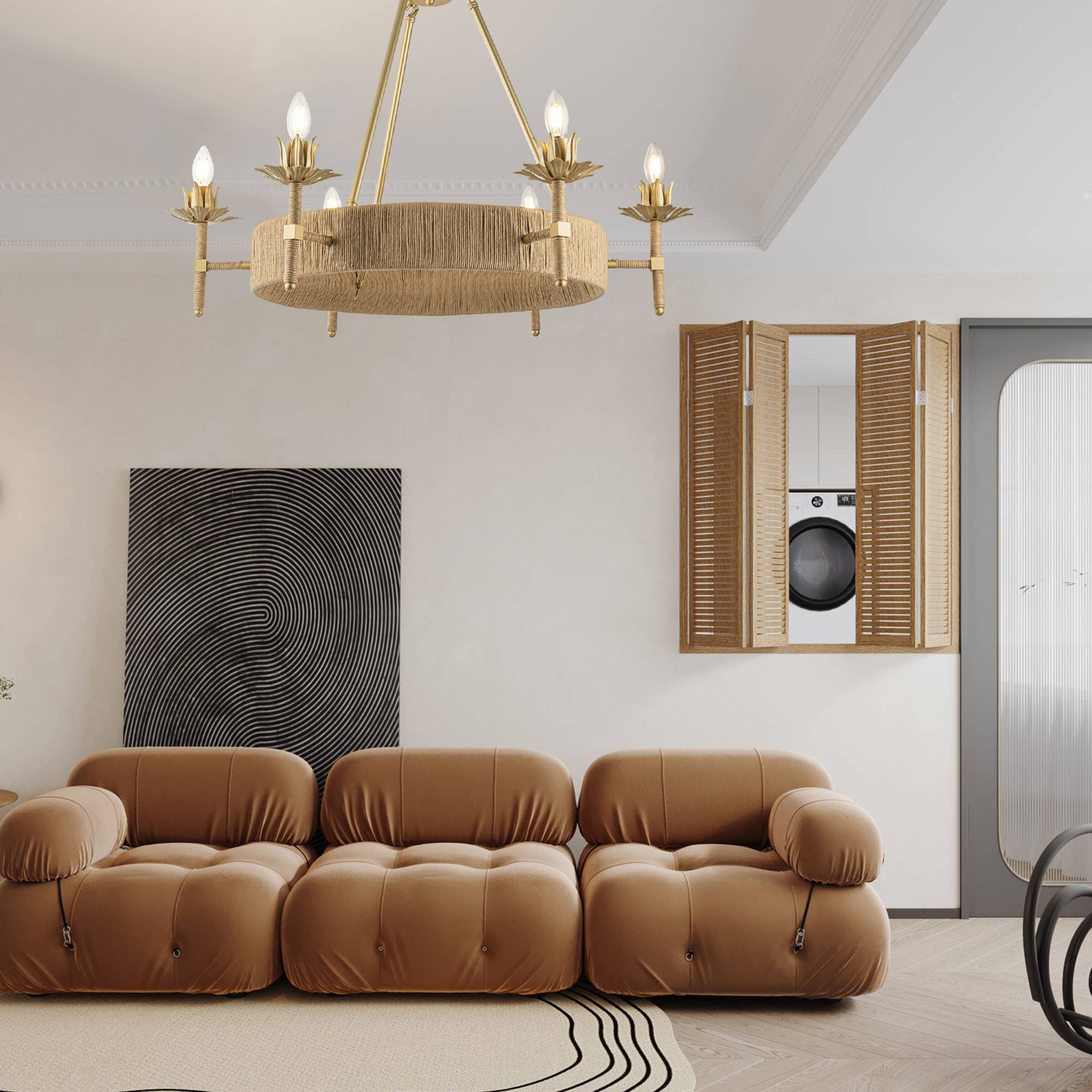 ELE Light & Decor - Wholesale Chandelier/Hanging Light - Aleena 6-Light Gold Farmhouse Woven Wagon Wheel Chandelier2