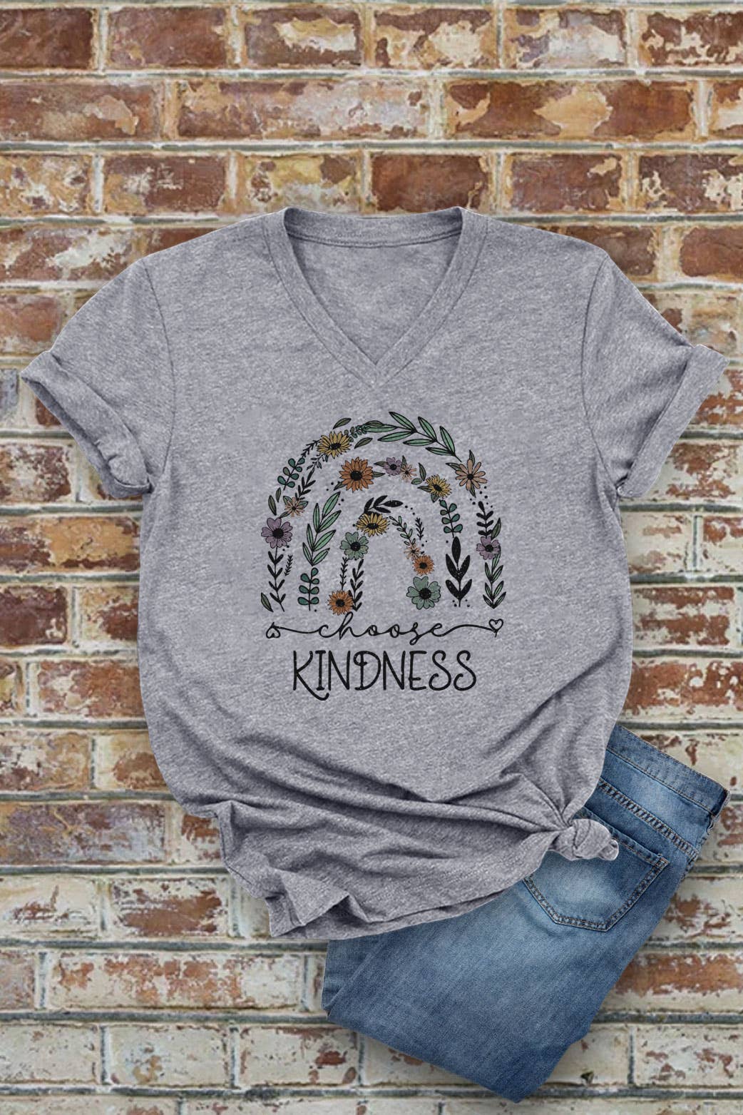 Top Avenue - Vente T-shirt sérigraphié – femme - Choose Kindness, t-shirt unisexe à col en V2