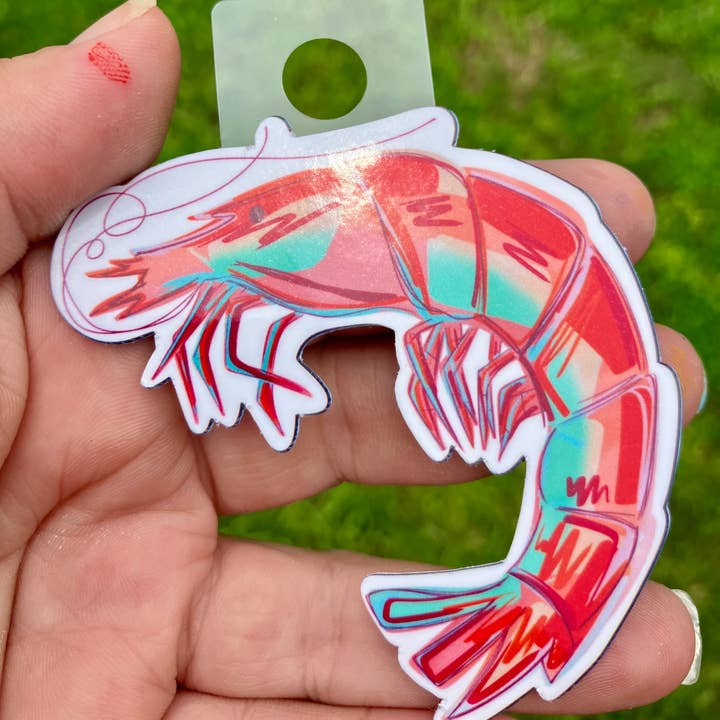 bright shrimp waterproof sticker for wholesale by on the Bayou