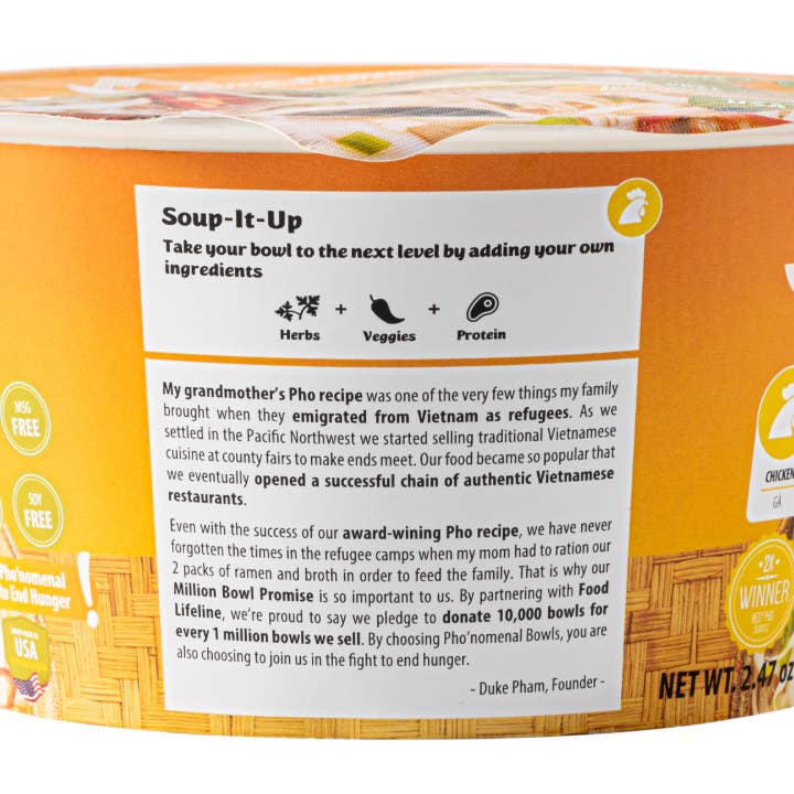 Phonomenal - Wholesale Ramen - Pho’nomenal Bowl Instant Chicken Pho (Case of 6 Bowls)