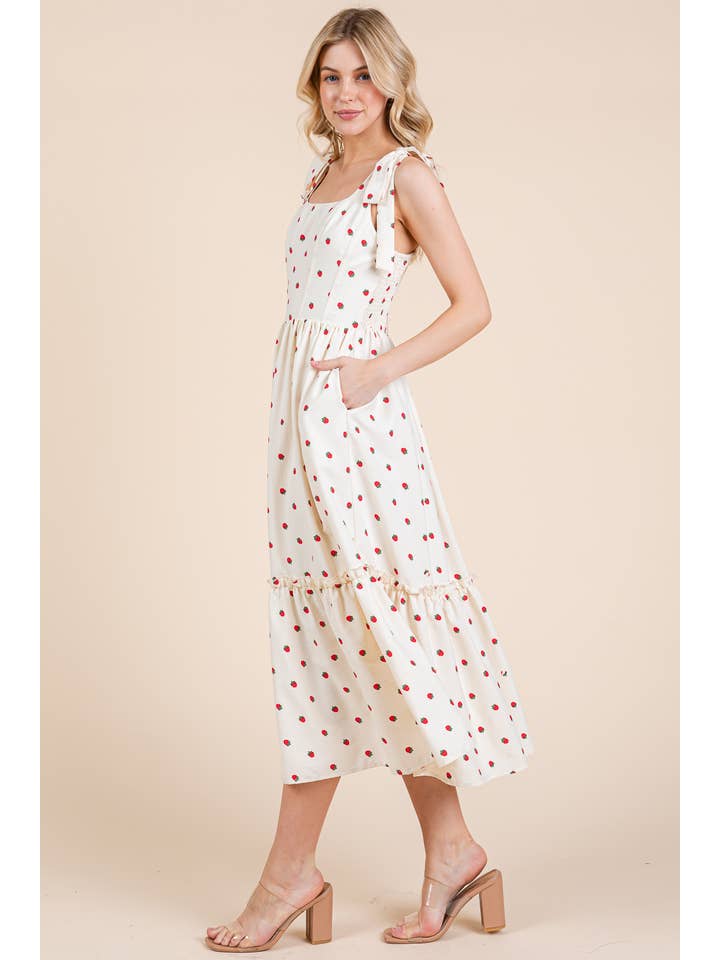 Cream Strawberry Tiered Midi Sundress, MD51507 for wholesale on Faire
