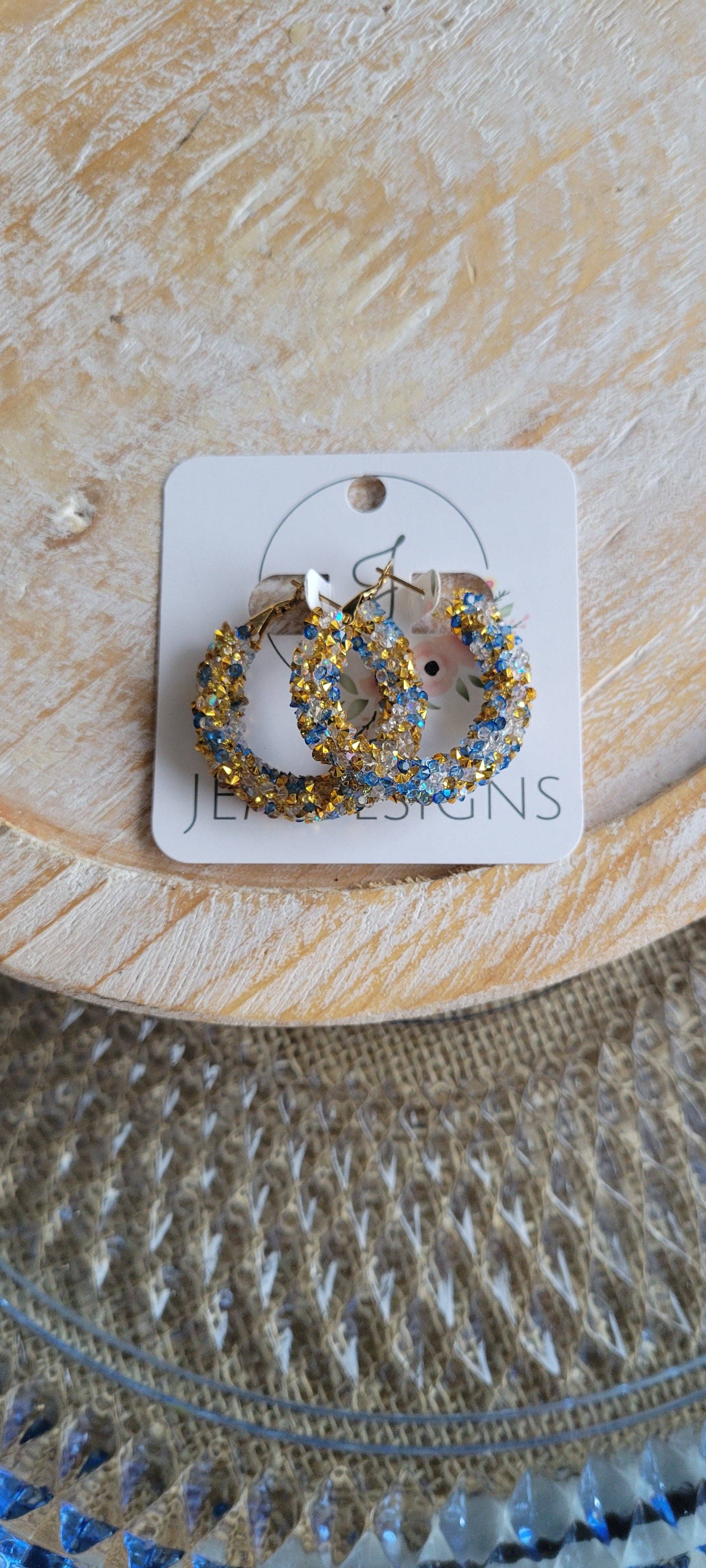 JEMdesigns - Wholesale Dangle Earrings - Blue and Gold Glitter Earrings7