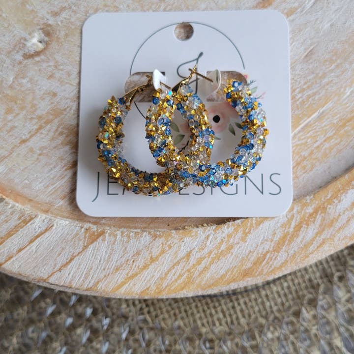 JEMdesigns - Wholesale Dangle Earrings - Blue and Gold Glitter Earrings7