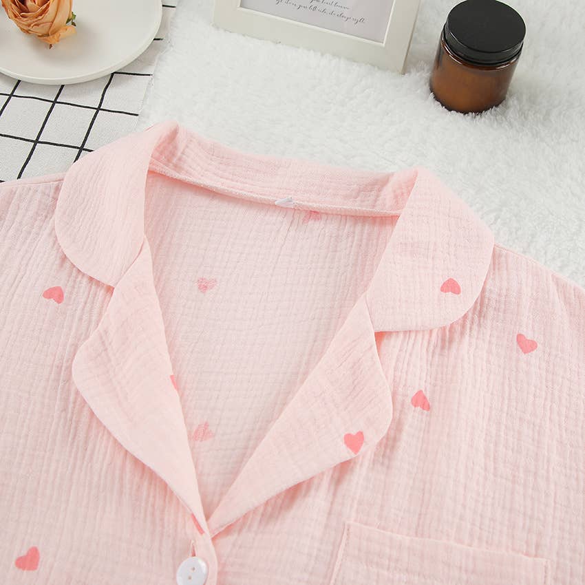 Rosa Clothing - Wholesale Lounge Set - Women's - Valentine's Day heart print shorts loungewear set1