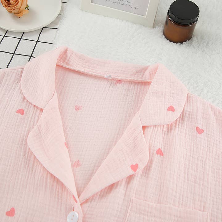 Rosa Clothing - Wholesale Lounge Set - Women's - Valentine's Day heart print shorts loungewear set1