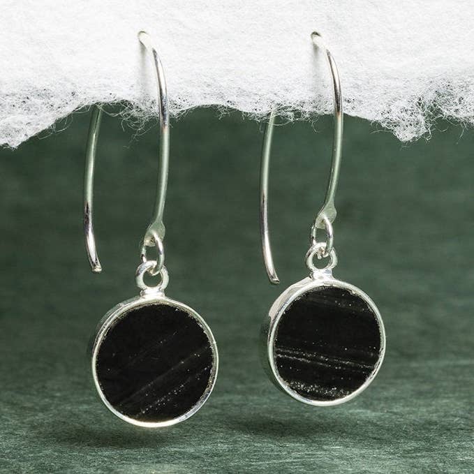 Black Obsidian 925 Sterling Silver long circle drop earrings for wholesale by Soul & Little Rose