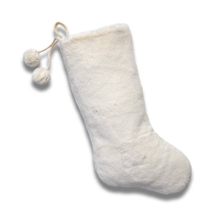 The Creamy Dreamy Plush Stocking with Plush Pom Poms for wholesale by Gigi Seasons