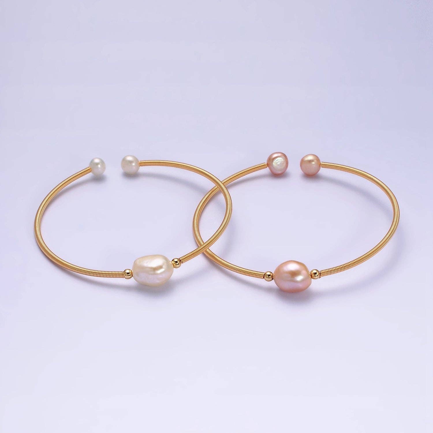 Aim Eternal - Wholesale Cuff Bracelet - Floating Pearl Cuff Bracelet - White Pink Pearl Bangle - Gold Pearl Bracelet Minimalist jewelry WA1862 WA18635