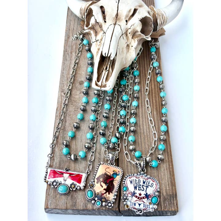 Boho Ranch Shop - Wholesale Pendant/Charm Necklace - 2 Layered Navajo Pearl Turquoise Stone Pendant Necklace3
