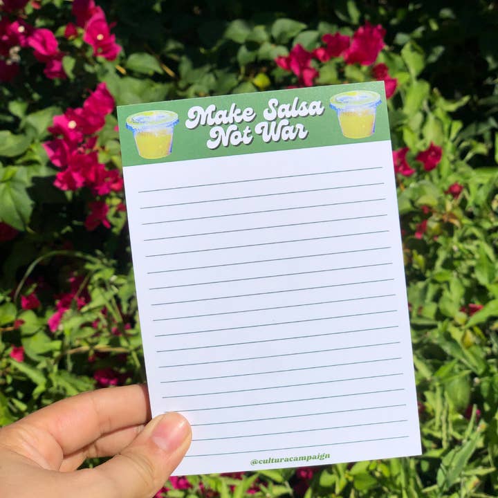 Make Salsa Not War Notepad for wholesale by Cultura Campaign