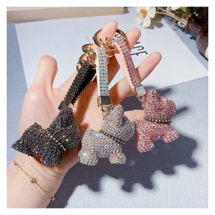 Fashion Diamond Studded French Bulldog Keychain for wholesale by Ekartini