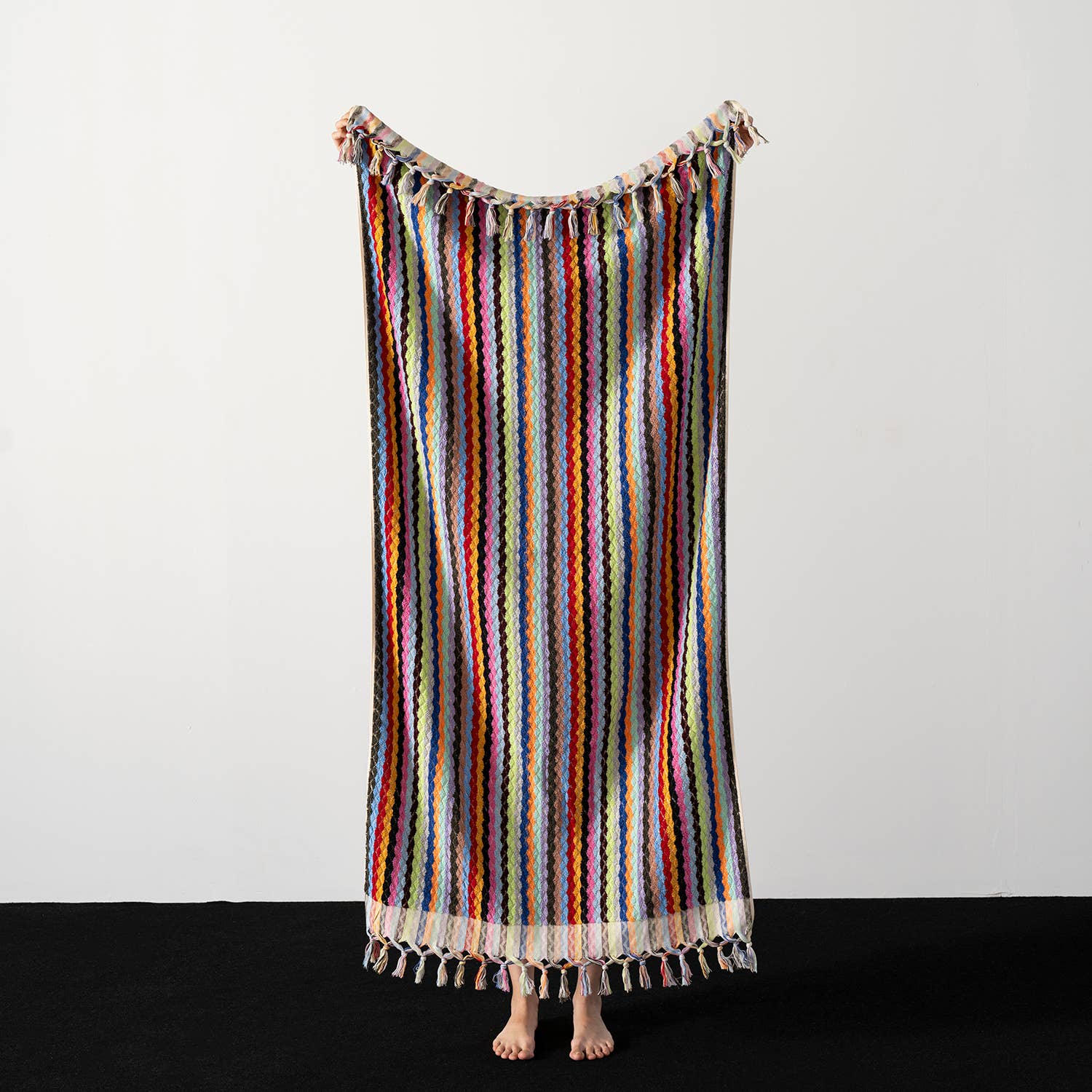 Kikoya - Vendita all'ingrosso Asciugamani da bagno - Asciugamani da bagno turchi a zigzag fatti a mano Pompom Decorazione rustica4