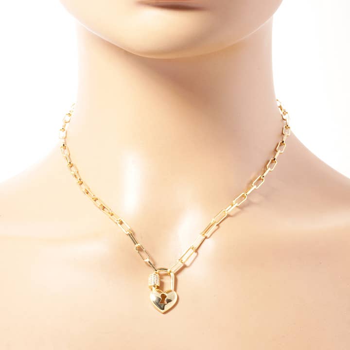 Colar Pendente Fechadura Coração Recheado a Ouro por atacado de OHBOOBA DESIGN