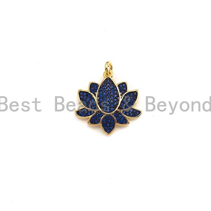 BestBeads&Beyond - Vendita all'ingrosso Ciondolo/pendente - Ciondolo colorato a forma di fiore di loto con micro pavé in zirconia cubica, X144/Z572