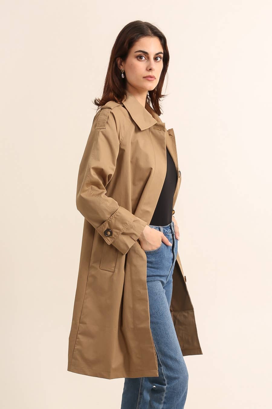 Attrait Paris – wholesale Trenchcoat - Dam – Lång trenchcoat med dold knappslå6