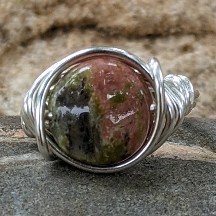Anel Unakite em Jóias Earthy Boho Prata por atacado de Distorted Earth