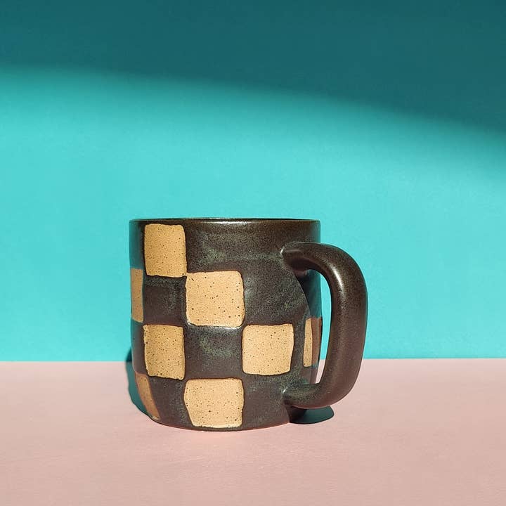 Osso Ceramics - Wholesale Coffee Mug - Checkerboard Mug in Matte Black