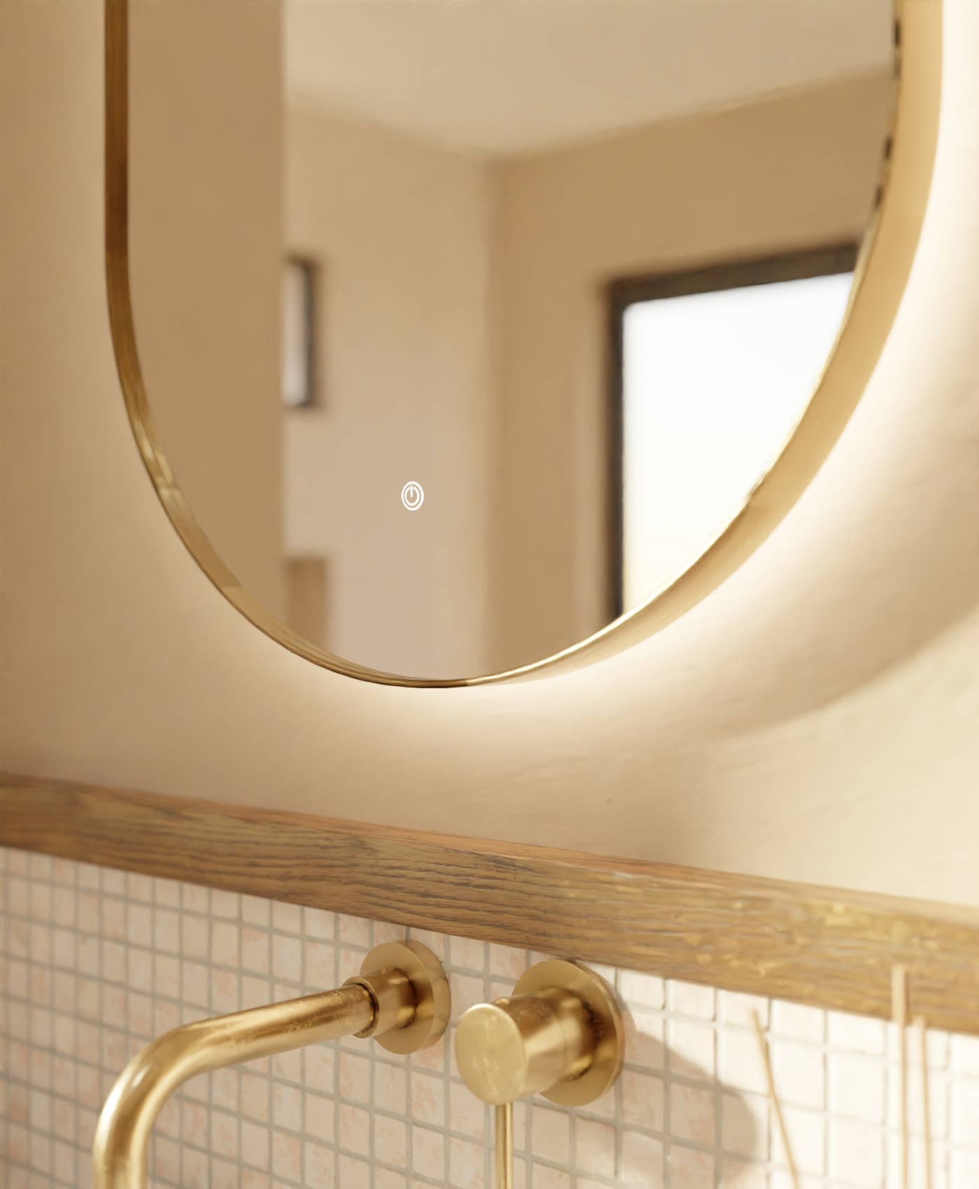 Gdeco - Wholesale Muurspiegel - Ovale gouden spiegel met LED-licht en drukknop 100 x 60 cm2