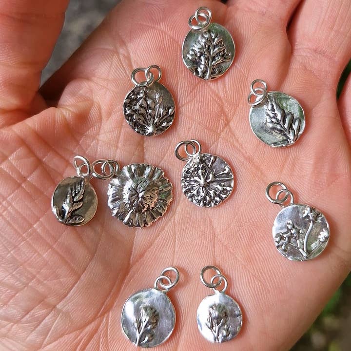 Nature’s Imprint: Handmade Silver Disc Pendant - ONE CHARM for wholesale by Nature's Finds Studio