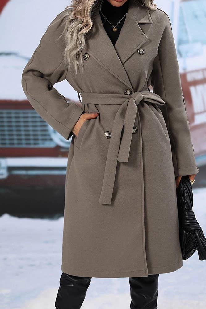 UNISHE - Wholesale Coat - Women's - Double Breasted Notch Lapels Overcoat with Belt GSS11617