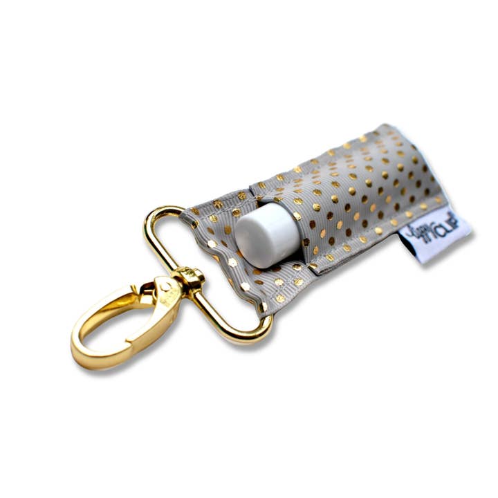 LippyClip Lip Balm Holder - Wholesale Lip Balm Case/Holder - Gold Dots on Grey LippyClip® Lip Balm Holder for Chapstick