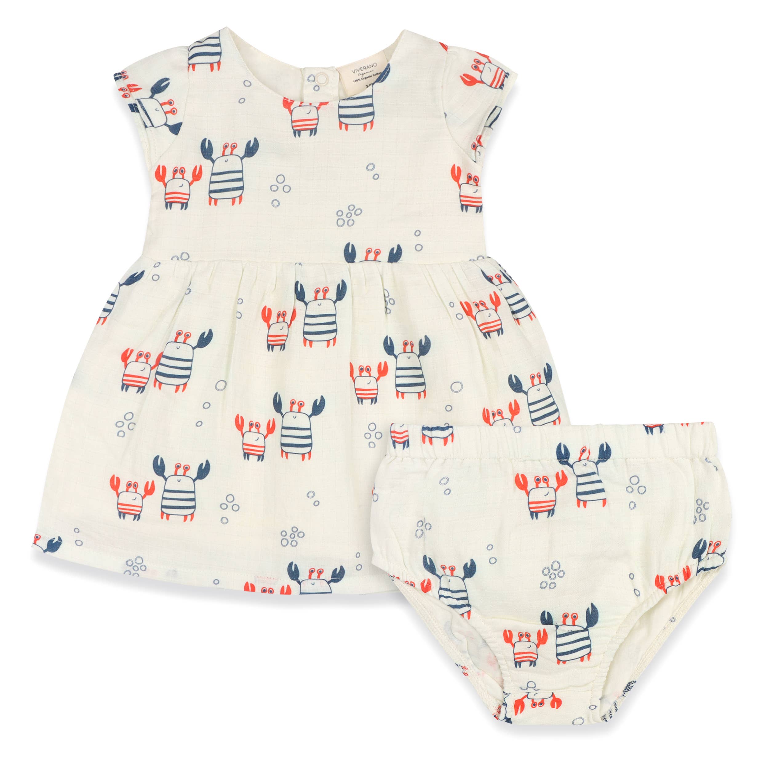 NATURAL Nautical Crab Baby Dress + Bloomer (Organic Muslin) for wholesale on Faire5