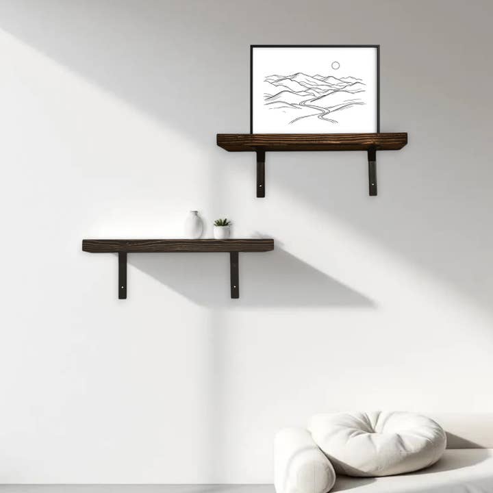 Estantes de Pared de Madera de Estilo Rústico Moderno con Soportes Metálicos Reversibles – Juego de 2 para venta al por mayor de Intrinsic Haven