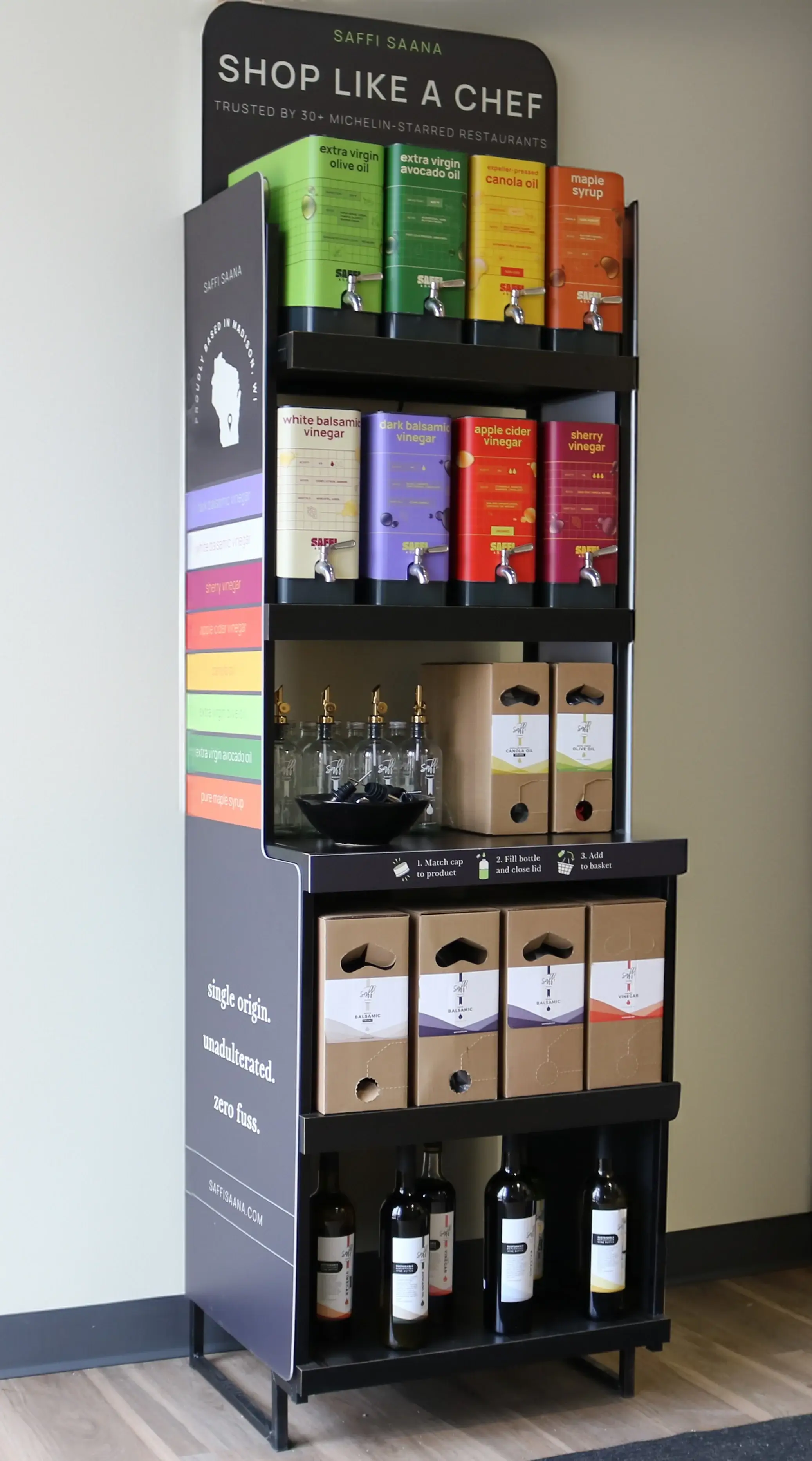 Saffi Saana - Venta al por mayor Estantes de exposición de minoristas - Alimentos y bebidas - Fijación de metal Saffi Saana con señalización2