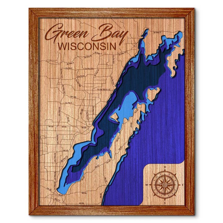 Decoração de Parede com Mapa de Profundidade do Lago Michigan em Green Bay por atacado de Premier Gifts and More