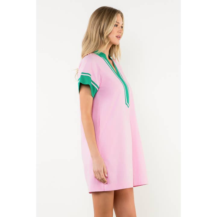 PINK Contrast Trim Short Sleeve Dress for wholesale on Faire