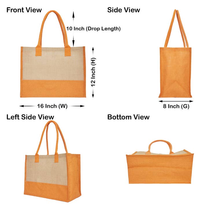 ecojutebags – wholesale Tote bag – Unisex – Pack 4 Jute Shopping Bags– Two-Tone Design with Long Handles23