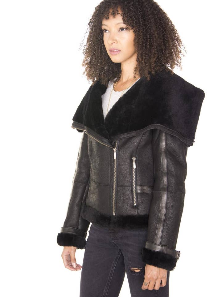 Infinity Leather (Upperclass Fashions Ltd) - Wholesale Leather Jacket - Women's - Womens Merino Sheepskin Aviator Leather Jacket-Petworth