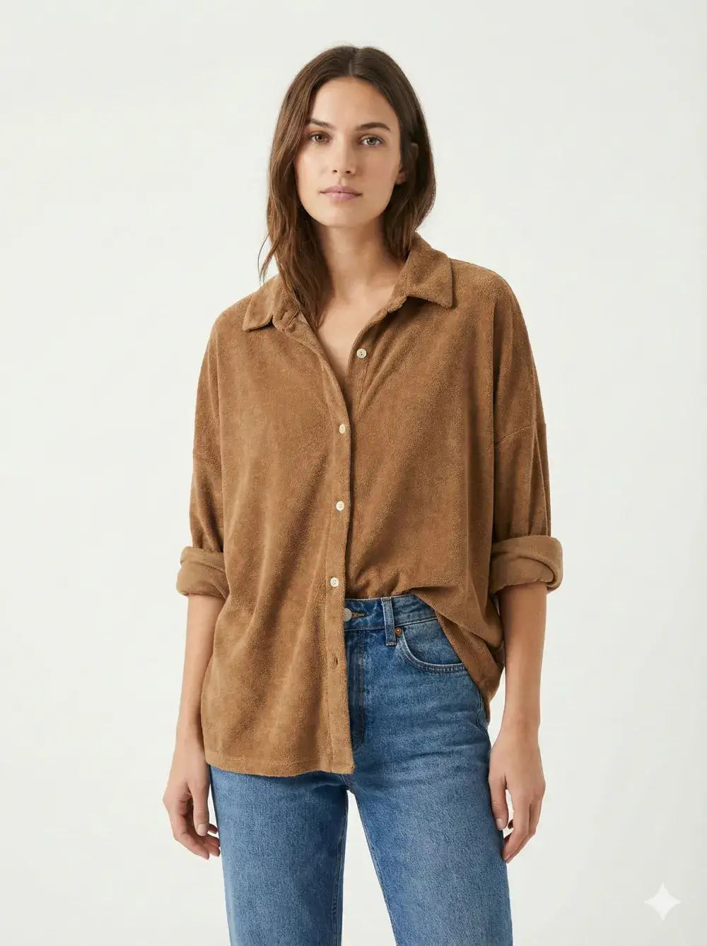 Mimi & Gogo - Wholesale Button Down Shirt - Women's - Cotton Terry Button-Up Shirt @5094_ChCotEponge12