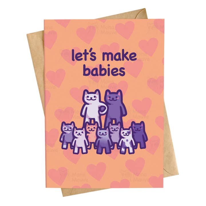 Divertente Biglietto d'Amore con Meme di Gatto | Facciamo Bambini per la vendita all'ingrosso da parte di Mona Mauve • Silly Art!