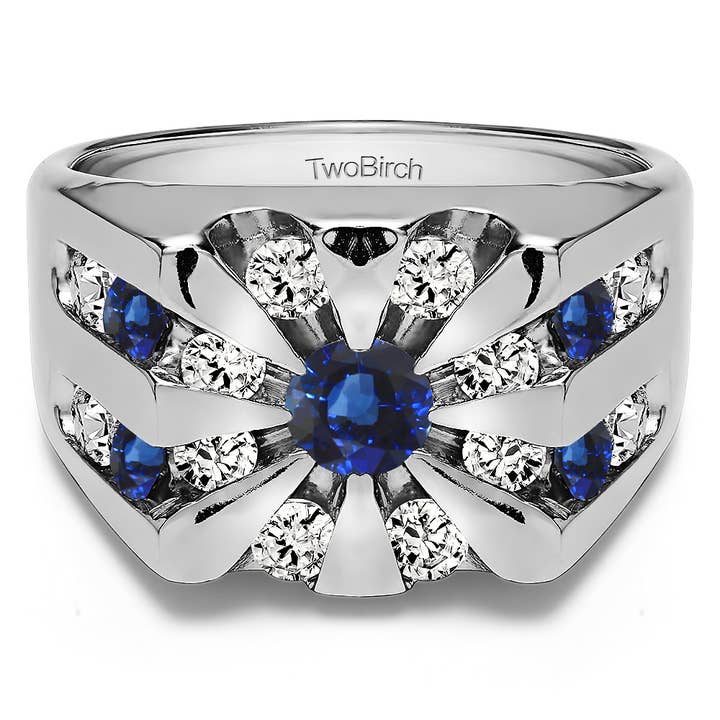 .5 CT saffierdiamanten ronde ring in Sun Burst-stijl voor wholesale door TwoBirch
