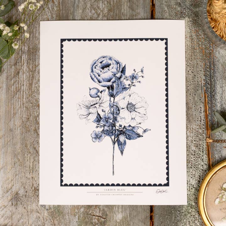 Jardin Bleu 10x12" Fine Art Print for wholesale by Toasted Crumpet (We Pay All US Duties & Tariffs)