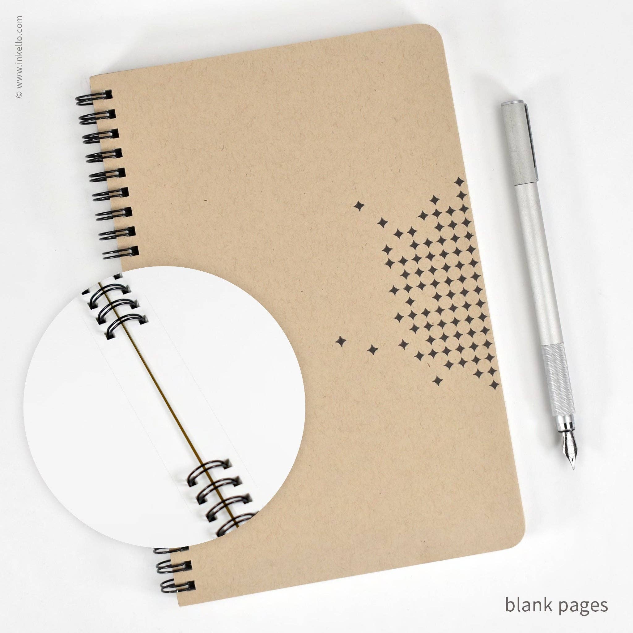 Inkello Letterpress - Wholesale Notebook - Star Spiral Notebook with Kraft Cover and Black Ink (#464)0