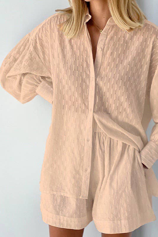 Miss Sparkling – wholesale Set med topp och shorts – Dam – Set med två delar: shorts och långärmad blus med knappar3