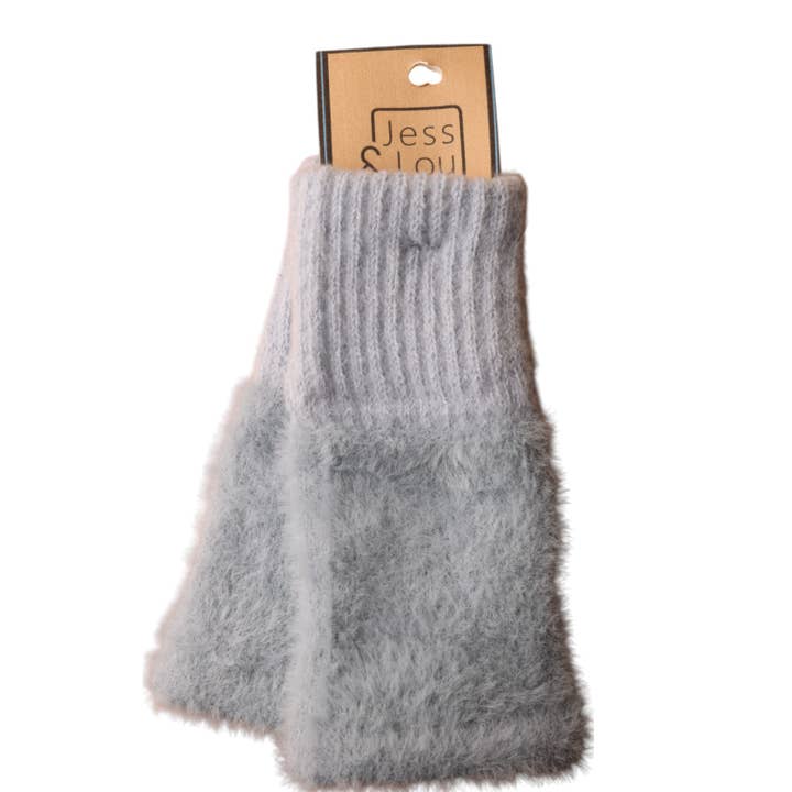 Grey Fluffy Knit Fingerless Gloves GL312 for wholesale by Jess & Lou