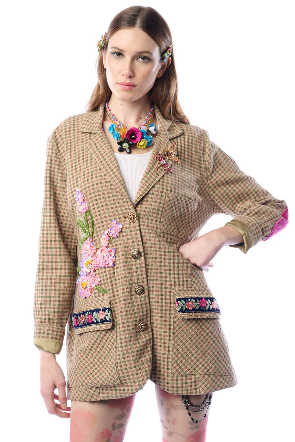 Aratta | Women's Fashion - Wholesale Blazer - Women's - Diana Beige Floral Blazer | Plaid Blazer | Flowery Jacket6