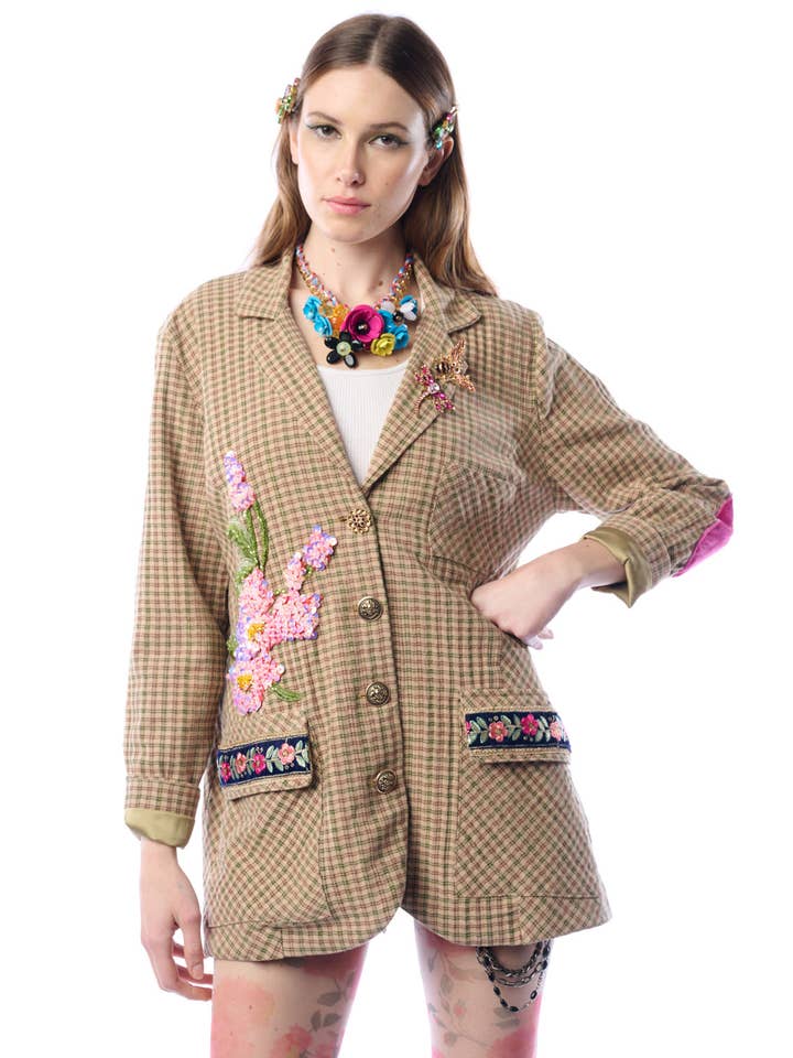 Aratta | Women's Fashion - Wholesale Blazer - Women's - Diana Beige Floral Blazer | Plaid Blazer | Flowery Jacket6