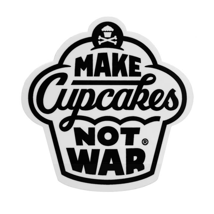 Johnny Cupcakes - Vente Autocollant - Autocollant Make Cupcakes Not War - Blanc