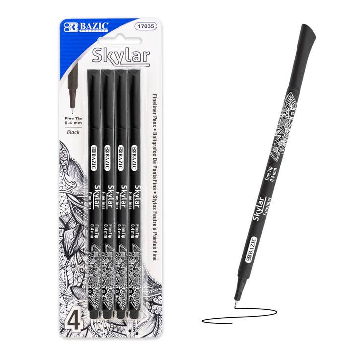 Skylar 0.4 mm Black Fineliner Pen (4/Pack) for wholesale by BAZIC Products