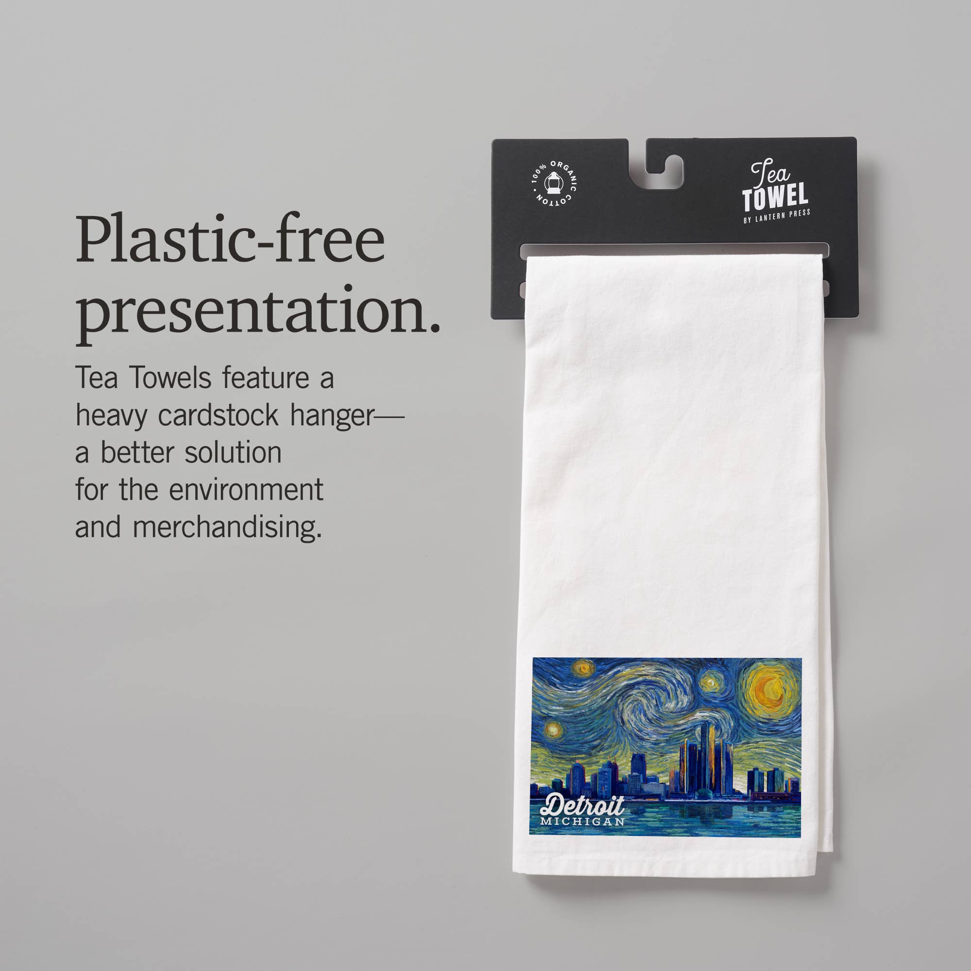 Lantern Press - Vendita all'ingrosso Strofinacci - CANOVACCIO BIOLOGICO Detroit, Michigan, serie Starry Night8