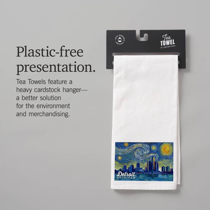 Lantern Press - Vendita all'ingrosso Strofinacci - CANOVACCIO BIOLOGICO Detroit, Michigan, serie Starry Night8