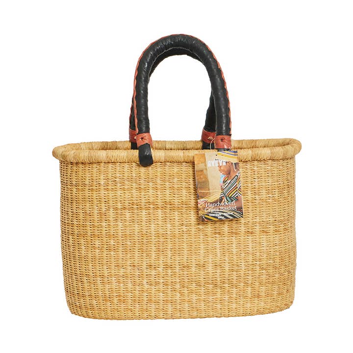 Oval Flat Bottom Grass Basket Neutral Colors 17" x 11" x 8" for wholesale by Ayéya