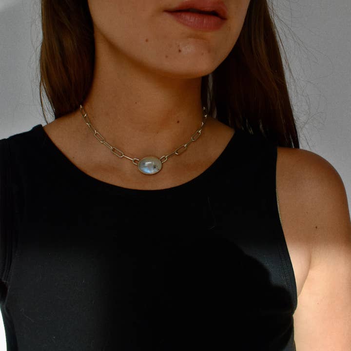 Laura Mar Jewelry - Wholesale Pendant/Charm Necklace - moonstone layering necklace in curb or paperclip sterling silver chain6